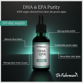 Dr. Fuhrman DHA+EPA Purity, Omega-3 Fatty Acids, Liquid Supplement with Dropper, Fresh Citrus Flavor, Made from Lab-Grown Algae, Free of Contaminants, Vegan, 60 Servings