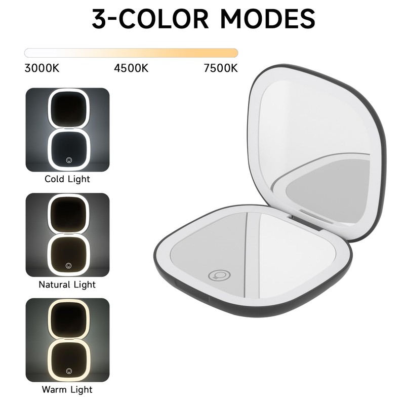 QUMOX Specchio Trucco Compatto Illuminato 5X Ingrandimento, Specchio da Viaggio