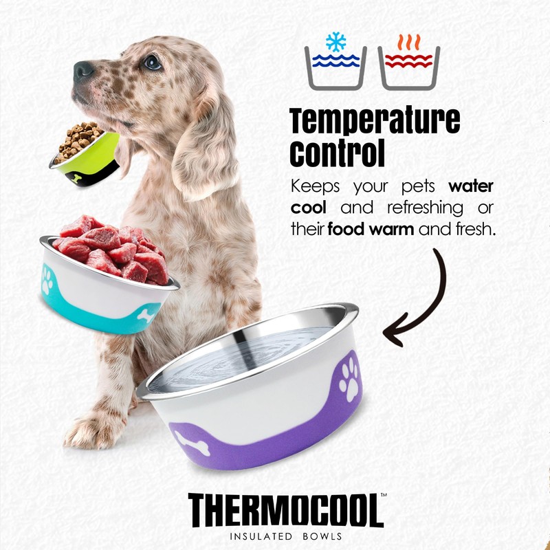 Thermocool Stainless Steel Dog Bowls, Non Slip, No Spill Insulated