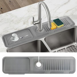 Funileom 24 inch Silicone Kitchen Sink Splash Guard, 5° Slope Splash Guard for Kitchen Sink Area, Faucet Draining Mat for Kitchen Sink, Gray