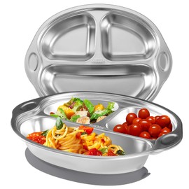 Stainless Steel Baby Suction Plates: Divided Plates Designed for Babies and Toddlers, Made of 100% Food-Grade Materials Ideal for Baby-Led Weaning BPA-Free Toddler Feeding Dishwasher Safe Gray