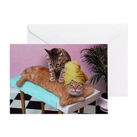CafePress Funny Cat Massage Greeting Cards Folded Greeting Card Glossy