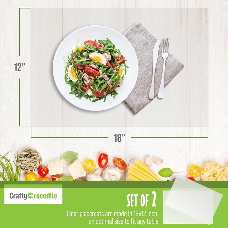 CraftyCrocodile Clear Plastic Placemats Set of 2 - Table Protector
