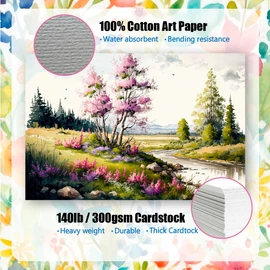 50 Pack Blank Watercolor Cards with Envelopes, 140lb Heavyweight 100% Cotton, 5x7 Inch Foldable for Painting or Card Making