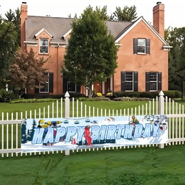 Skiing Happy Birthday Banner Skiing Party Yard Sign Decorations Skiing Yard Banner for Winter Sports Themed Birthday Party Supplies Snow Skier Themed Party Backdrop Photo Booth