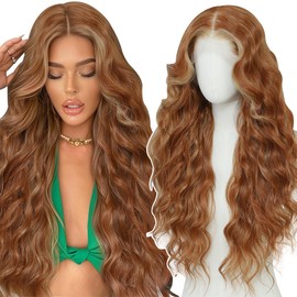 Synthetic Lace Front Wigs Pre Plucked Long Wavy 13x4 HD Lace Skunk Stripe Blonde with Ginger 100% Futura Premium Lace Wigs For Black Women 26 Inch Ready to Wear Daily Party Use