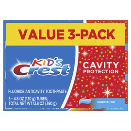 Crest Crest Kid's Cavity Protection Toothpaste, Crest Kids Toothpaste, For Children And Toddlers 2+, Sparkle Fun, 4.6 Oz (Pack of 3), Toothpaste For Kids, Packaging may vary
