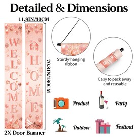 Welcome Home Decorations Door Banners - 2Pcs Retirement Family Door Porch Sign Banner for Women, Rose Gold Welcome Back Theme Party Supplies for Baby Girl