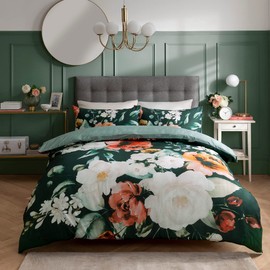 Sleepdown Painted Large Floral Bloom Green White 100% Cotton Duvet Cover Quilt and Pillow Case Bedding Set Soft Easy Care-Single (135cm x 200cm)