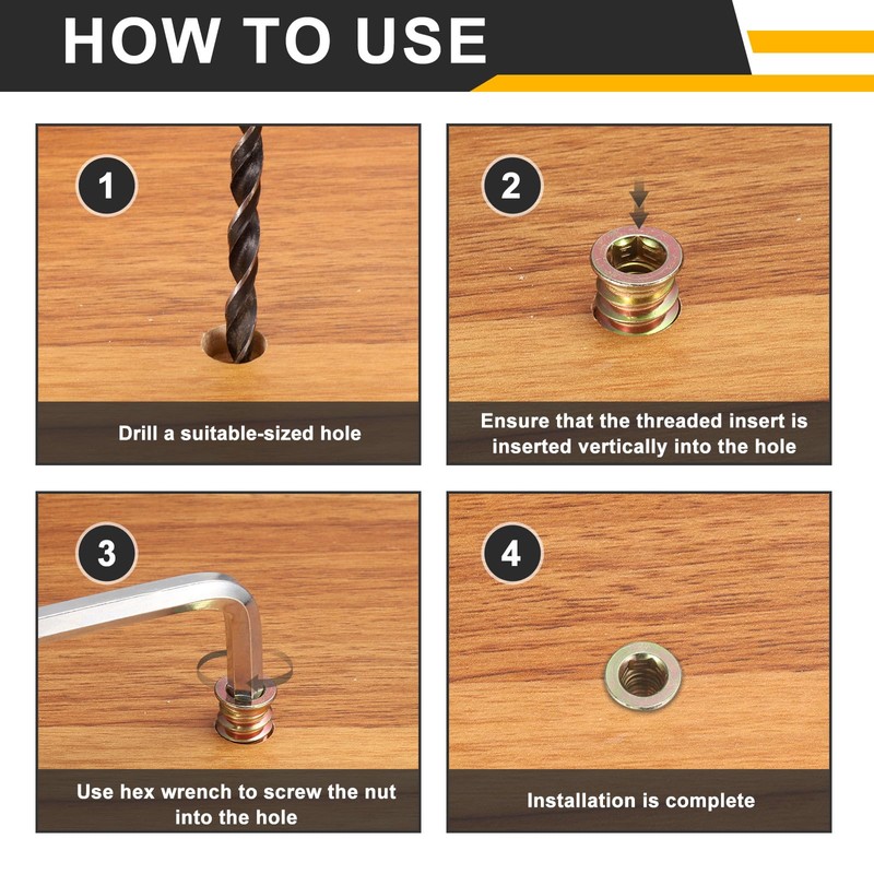 sourcing map 30Sets M6 x 25mm Furniture Screw Threaded Inserts