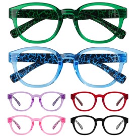 Eyekepper 6 Pack Reading Glasses Metalless Screwless Spring Hinges Panthos Readers Patterned Temple Design Women +1.50