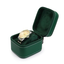 WisePoint Watch Box, PU Leather Watch Case Watch Boxes with Removable Pillow, Portable Watch Display Case with Zipper for Travel, Business, Exhibition (green)