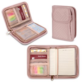 Yarwo Field Notes Notebook Covers Moleskine Cahier (9 x 14 cm) Pocket Notebook with Zip, Card and Pen Holder for Notebooks and Planners, Pink