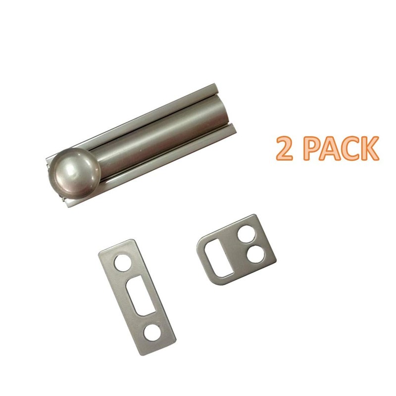 QCAA Solid Brass Surface Bolt, 2", Satin Nickel, 2 Pack,
