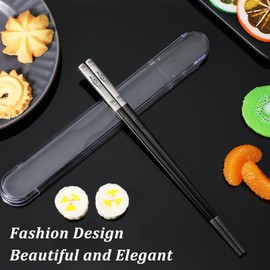 Portable chopsticks reusable with Pull Design Case, Ymapinc Metal Cooking Chopsticks with Laser Engraved Patterns, Non-Slip Design, Dishwasher Safe, for School, Home, Office, Outdoor Use