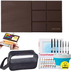 QDXQHS Mini Watercolor Paint Set Travel Portable Palette Pocket Artists Wooden Gird Paint Box for Kids Painters Students（Chocolate Shape）