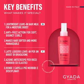 GYADA COSMETICS, Leave-in Modelliermilch, für lockiges und welliges Haar, +42% feuchtigkeitsspendende Wirkung, elastisch und Anti-Frizz-Effekt, Leave-in, mit Weinsaft und Reiswasser, 125 ml