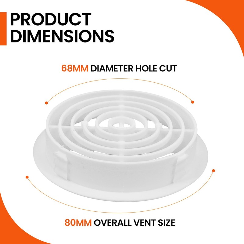 10 x White Plastic 70mm Round Soffit Air Vents/Upvc Push
