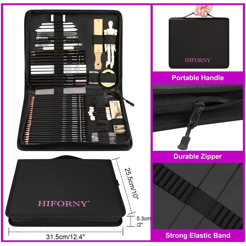 HIFORNY 70 Pcs Drawing Set Sketching Kit- Sketch Pencils Art