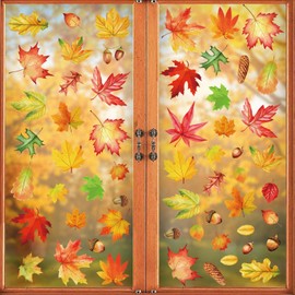 6 Sheets Thanksgiving Window Clings Fall Window Stickers Harvest Festival Maple Leaves Window Decals Autumn Home Party Decoration Removable Stickers for School Home Office Decor