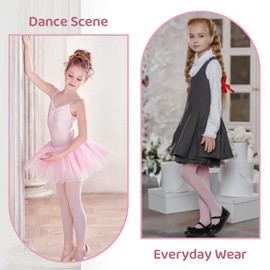 MANZI 3 Pairs Girls Tights Footed Toddler Dance Tights Kids Ballet Stockings Ultra Soft Pink 6-8 Years