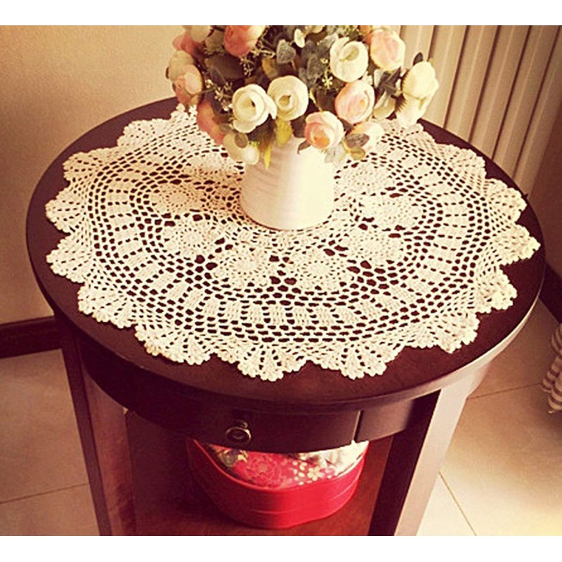 Damanni Beige Cotton Handmade Crochet Lace Tablecloth Doilies Table Overlay,Round,23