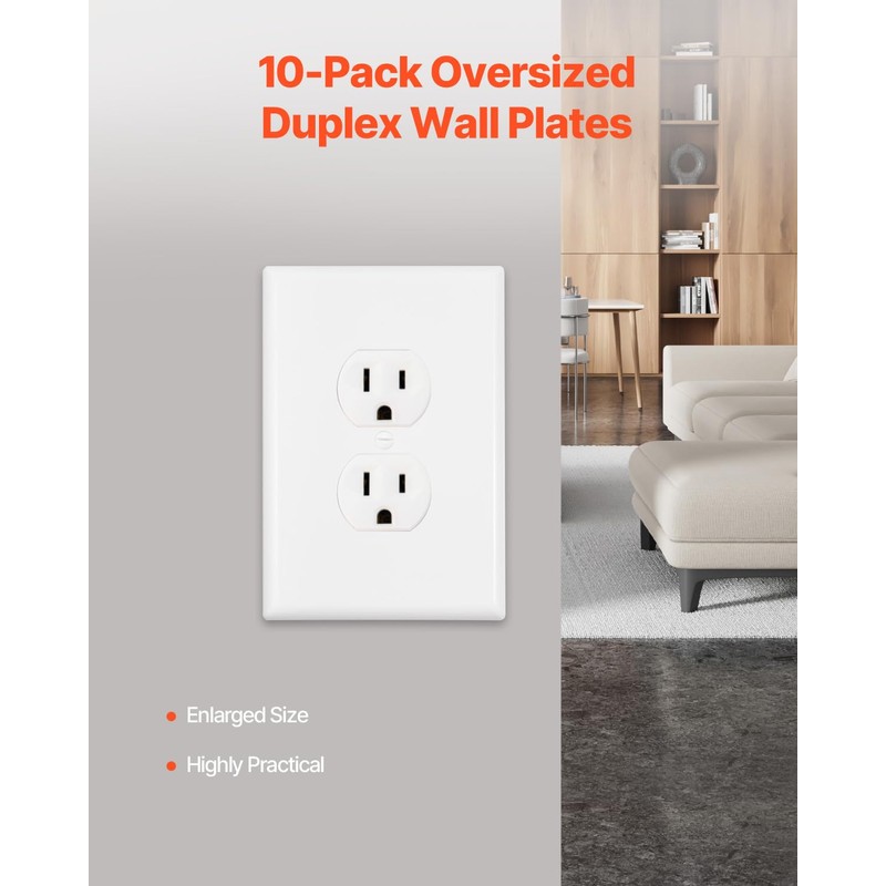 VEVOR Duplex Outlet Covers, 10 Pack 1-Gang Standard Size Wall