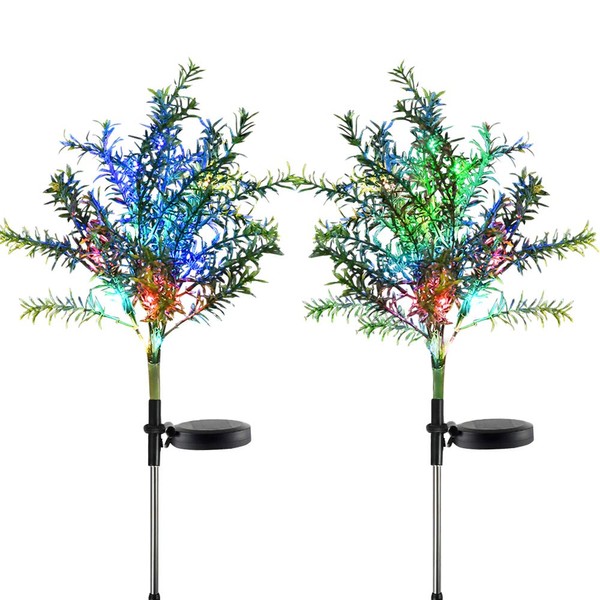 Idefair Solar Garden Lights Tree Outdoor Multi-Color Changing LED Stake Lights Flower for Garden, Patio, Yard and Decoration Solar Flickering Tree Lights (Tree,2 Pack)
