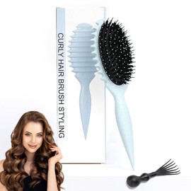 jatimdotin Haarbürste, Lockenbürste, Curl Hair Brush für Damen, Wildschweinborsten Haarbürste zum Kämmen und Formen, Professionelle Bürste Locken Trennung für definierte Locken (Blau)