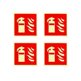 HUATEEN Feuerlöscher Piktogramm Aufkleber,4 Stück PVC Schild Nachleuchtend Selbstklebend Brandschutzschild Sicherheitsmarkierung Brandschutzzeichen 15 x 15 cm für wand