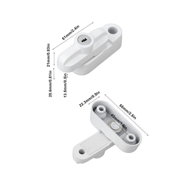 Tissting Window Lock Swivel Latch with 2 Keys, White Aluminium