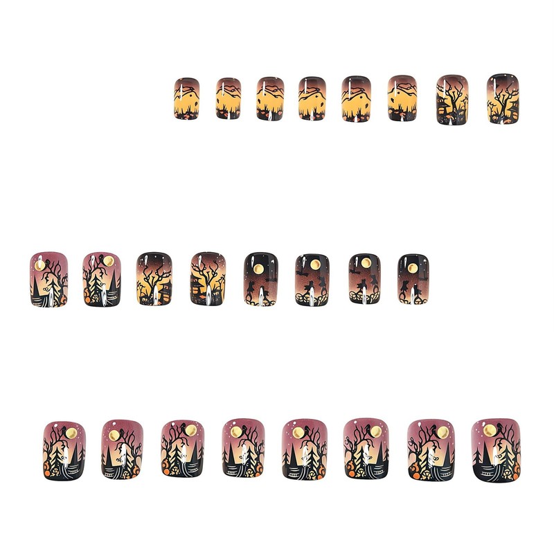 Halloween Press On Nails Short Square Fake Nails Acrylic Nails