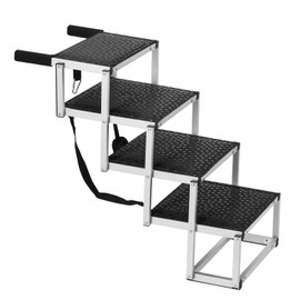 Happybuy 4-Step Dog Stairs for Cars, Folding Pet Ramp, Non-Slip Aluminum Steps for SUV, Truck, Car, Supports up to 150 lbs