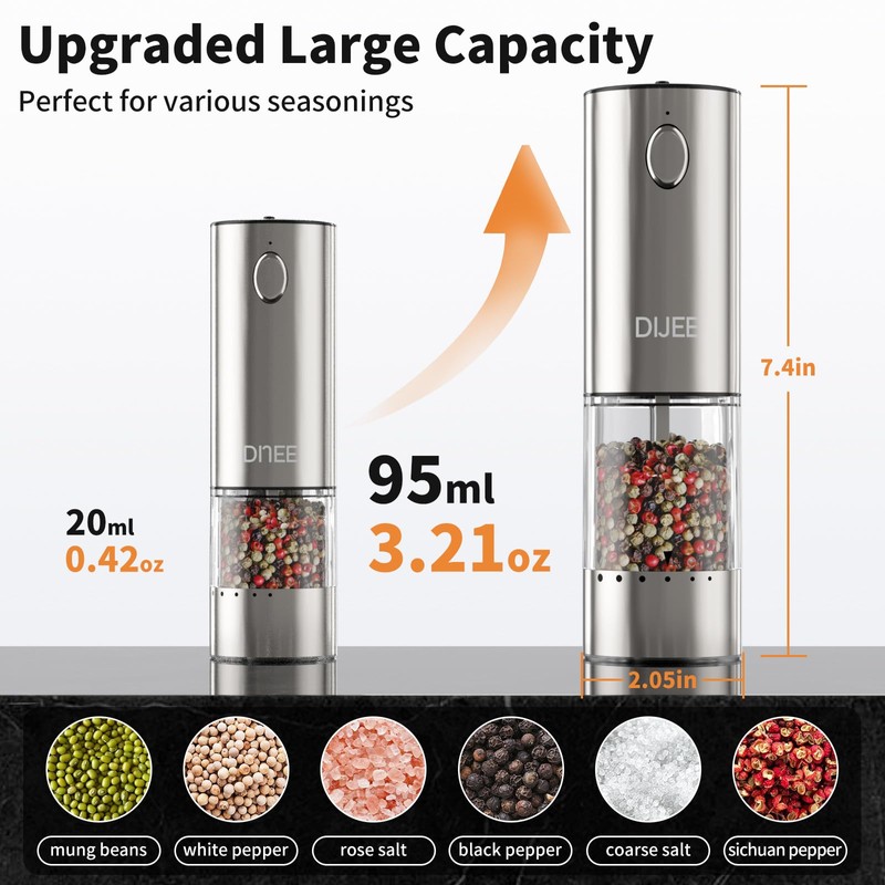 DIJEE 2Pack Electric Salt and Pepper Grinder Set with Tray