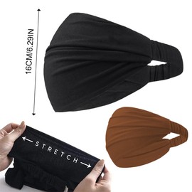 Tadipri Pack of 2 Elastic Hair Bands, Wide Quick-Drying Sweatband Forehead for Sports, Yoga, Running, Workout, Training, Fitness, Tennis, Gym, Cycling,