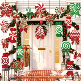 Shappy 30 Pcs Peppermint Candy Christmas Ornaments Red Green Outdoor Christmas Tree Decorations Double Sided Candy Cane Christmas Decorations for Xmas Tree Outdoor Yard Lawn Decor(Vivid Style)