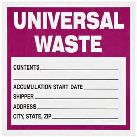 Brady 60362 6" Height, 6" Width, B-235 Paper Label, Purple And Black On White Color Universal Waste Labels (Pack Of 100)