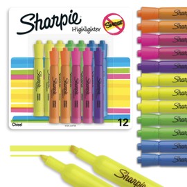Sharpie Resaltadores de tanque, punta de cincel, fluorescentes surtidos, seis colores surtidos, 12 unidades  Regreso a la escuela, oficina,...        