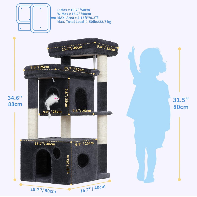 Heybly 34.6" Cat Tree Anti-Tipping Floor Cat Condo for Kittens,