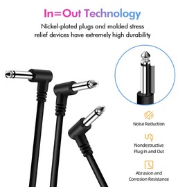 Sovvid 6 Pack 6 Inch Guitar Patch Cables - Black Pedal Effect Cord, 1/4" TS Right Angle