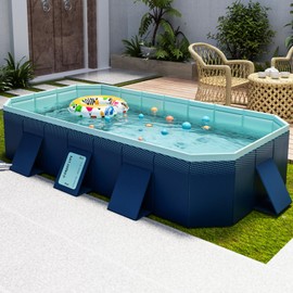 Non-Inflatable Swimming Pool, Foldable Hard Plastic for Indoor Outdoor Use, Heavy-Duty Portable Water Play Pool for Backyard Patio Garden – No Air Pump Needed – 100" L x 52" W x 21" H