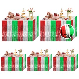 Christmas Decorations 5 Pack 29x108 in Red Silver Green Tinsel Foil Fringe Table Skirt for Rectangle Round Tables Tinsel Streamers Fringe Patriotic Parade Float Fringe for Christmas New Year