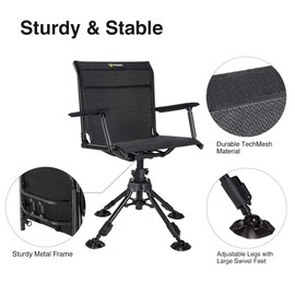 TIDEWE Hunting Chair with Seat Cover, 360 Degree Silent Swivel Blind Folding Chair, 4 Legs Adjustable Height Hunting Seats with Armrest, Portable Comfortable Stable Ground Hunting Chair