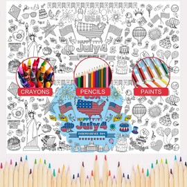 Toylin 4th of July Giant Coloring Tablecloth,Patriotic Giant Poster 30x72 for Independence Day, Decor American Flag Poster TableCover,Kids Art Crafts Coloring for Classroom School Party Tablecloth