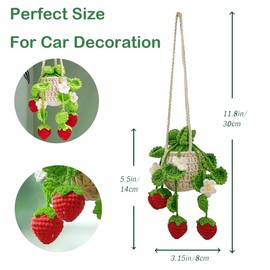 MENGSOOD Hanging Ornament, Car Ornament Leaf - Handmade Knitted Mirror Hanging, Deep Leaf Strawberry for Driver, Interior Accessories for Cars