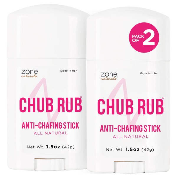 Zone Naturals 2 Pack Chub Rub Stick - All Natural Anti Chafing Stick - Friction Defense Stick - Anti Chafe Stick Reduces Rubbing and Irritation - 1.5 Ounce