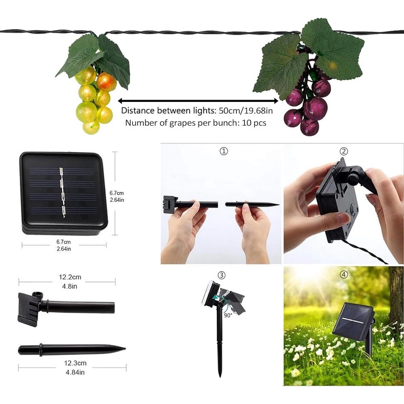 EONANT Solar Grape String Light Outdoor Waterproof 80 LED Grape