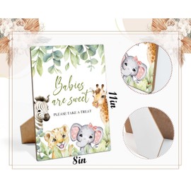 LP089: Safari Jungle Animals Baby Shower Sign, Babies are Sweet Please Take a Treat, 8x11 Wooden Play Sign with Stand, Jungle Theme Decorations, Gender Reveal Party