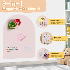 Magnetic Chalkboard Wall Decal 40"x32" - Upgraded Adhesive, Includes Wipe Cloth, Chalk Holder, 6 Dust-Free Chalks, Peel and Stick Blackboard for Kids Playroom, School, Home Decor (Pink)