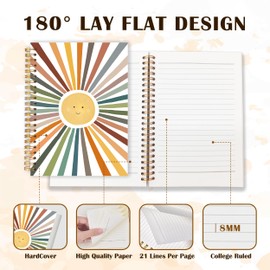 Qabliqo Boho Sunshine Spiral Notebooks, Watercolor Sun Journals for Writing, Bright Multicolored Sunshine Journal, Boho Office Supplies, Bohemia Notebook for Note Taking, 5.5x8.3 Inch